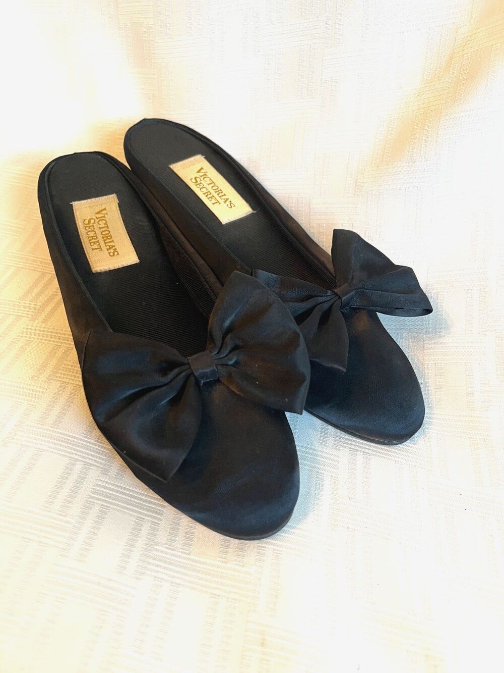 Victoria's Secret 80s Gold Label Westgate Satin Slides ●Black Coquette Heels 7/8